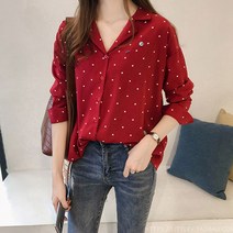 포플러앤씨 여성용 에페 도트셔츠 진주코사지