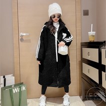 도오빠 로블랙 주니어 롱점퍼 뽀글이 후드 겨울 아우터 자켓 남여공용 초등학생 고학년