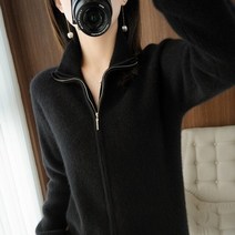 캐시미어가디건 울캐시미어카디건 가을 겨울 여성 100 스웨터 숙녀 지퍼 옷깃 따뜻한 니트 스웨터 여성 자켓