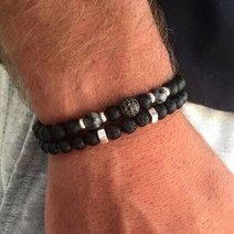 여성팔찌 파란색 팔찌 남자 8mm 용암 호랑이 눈 돌 구슬 매력 세트 보석 선물 Pulsera 아저씨 2 개/세트