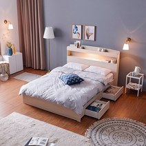 크렌시아 그란테 LED 스탠다드 서랍 침대 Q (매트제외), 메이플