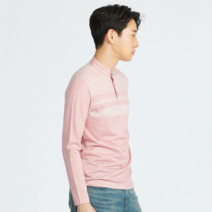 지센옴므 남성 스트라이프 배색 헨리넥 티셔츠 MCTSL226_PK