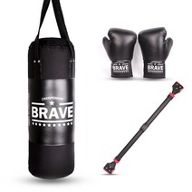 브레이브 블랙에디션 가정용샌드백 철봉 글러브 실속세트, 블랙에디션80_더블세이프락_베이식글러브S