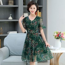 로즈드림 여성 여름 40-50대 반팔 중년 꽃무늬 빅사이즈 레이스 쉬폰 원피스 ay taba ops 0424 946
