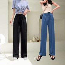 마쿠쿠 긴바지 실크 와이드 냉장고 아이스 여성 팬츠 여름 밴딩 긴 바지