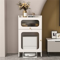 로봇청소기장 로청 보관함 로봇청소기 수납장 협탁 틈새장 서랍장, 더블 캐비넷 도어 그레이+슬레이트 상판, 단수장도어 화이트+슬레이트 상판