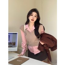 스쿨룩 브이넥 니트 베스트 유니크 나시 상의 봄 얇은
