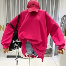 코코제이2 핫핑크 오버핏 언발 맨투맨 캐주얼 이지룩