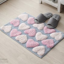 [살림일기] 러브러브 폭신 하트 패턴 디자인 세탁가능 욕실 면 발매트 (2color), 베이지
