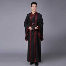 삼국시대 중국한복 남성용 당나라 전통 쿵푸 춘추복, 화이트 블랙 M(160-165cm)