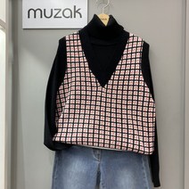 무자크 바둑 패턴 데일리 니트 조끼 L9KV13