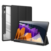 삼성 갤럭시 탭 S8 플러스 태블릿 보호 케이스 펜 슬롯 S7 FE 아크릴 투명한 안티 가, 04 Tab S7 FE, Black