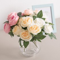 캐비지장미부쉬 26cm 조화 꽃 인테리어 장식 FAIAFT, 피치