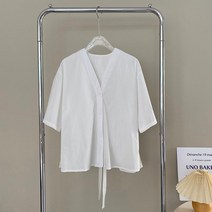 여성 봄 여름 절개 타이 바스락 블라우스 빅사이즈 출근룩 루즈핏 셔츠 크롭 40대