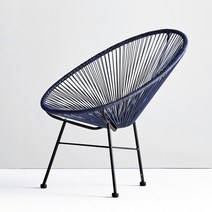 아카풀코 코드 야외의자 에그체어 흔들의자 안락의자 쿠션포함 라탄의자, 딥블루, 고정, 블랙쿠션