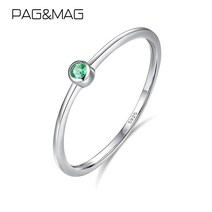 패션반지 Pager amp MAG 리얼 스털링 실버 925 링 그린 토파즈 여성용 얇은 원형 보석 프로미스 반지 쥬얼리 Anillos Mujer