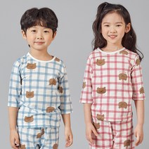 캐릭모아키즈 쟈가드 유아 아동 주니어 내의 내복 실내복 7부-체크곰