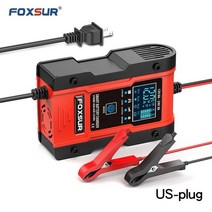 파워뱅크 캠핑 차박 Foxsur 12v 및 24v 펄스 수리 충전기 lifepo4 배터리 충전기 자동차 오토바이 고속 충전용 6a 스마트 배터리 충전기, us-플러그(빨간색)