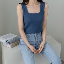 바이단미 여성용 니트 베스트 스퀘어넥 레이어드 나시 썸머 슬리브리스 니트