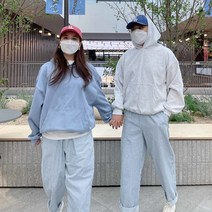 하늘색 커플후드티 이쁜곳 모자큰 끈없는 오버핏 후드티 봄