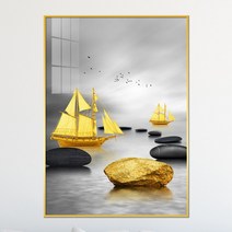 아트블루 돈 들어오는 사슴 보름달 황금 돌 그림 풍수 인테리어 액자, [6] 황금배두척