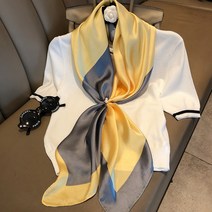 심플 배색 쁘띠 실크 스카프 F058