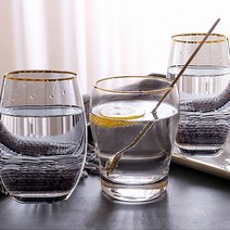 골드링 라인 유리컵 하이볼잔 온더락잔 아이스커피 아메리카노컵 글라스 양주잔 둥근 큰 물컵, 2. 골드링 투명 글라스