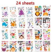 어린이 DIY 퍼즐 스티커 게임 12 개 동물 얼굴 재미 있은 조립 교육 완구 소년 걸 선물 24 장, 24 sheets 3