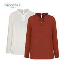 [크로커다일레이디] 넥라인 포인트 솔리드 이지 티셔츠