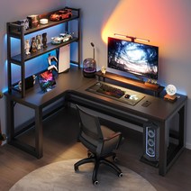 ㄱ자책상 피씨책상 대학생 게임 PC 서재 선반 포함, 탄소 섬유 왼쪽 140x120