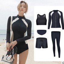 여성용긴 소매 래쉬 가드 솔리드 지퍼 세트 블랙 긴래쉬가드, 미스, m