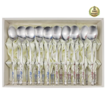 라이브잇 키친아트 웰빙매화 부부수저 2p세트 부부수저 2인 수저세트, 90웰빙매화인조선물용_블루+레드