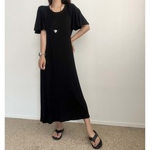 에이치스 데일리템 스판짱 찰랑핏 쿨 날개소매 반팔 롱원피스