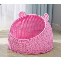 라탄 고양이 하우스 오픈형 물세탁 방석 먼지없는 고양이집 숨숨집, 핑크(+돗자리+면패드)