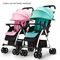 14세이상 트윈 베이비 유모차 경량 접이식 더블 충격 흡수 아기 높은 앉을 있는 리클라이닝, 12 Green Pink A
