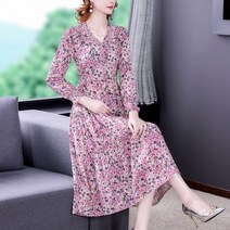 플라워 꽃무늬 롱 스커트 치마 봄 멀 베리 실크긴팔 원피스 여성 프린트 웨스트 쇼 실크