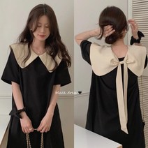 자칠자칠Taobei 여름 여성 왕 리본 칼라 슬림 원피스 양면입 가능