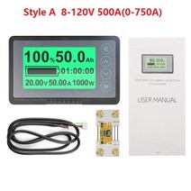 적산계 파워 뱅크 배터리 용량 테스터 TF03K DC 8-120V 50A/100A/350A/500A 전압 디스플레이 쿨롱 카운터, 04 Style A 8-120V 500A
