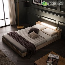 가구야 퀸 540 터치LED+USB 저상형침대, 내추럴 오크(라텍스탑 7존포켓매트리스)