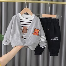 루라줌) 아기 유아 아동 키즈 두돌 돌아기 6개월 남아 여아 라인 테디베어 니트 가디건 맨투맨 3PS 바지 상하복세트 캐주얼룩 어린이집 등원룩 아기옷세트 외출복 봄 가을 간절기 상