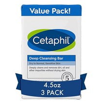 Cetaphil 딥 클렌징 페이스 앤 바디 바 무향 6개입 모든 피부용 팩 비누 저자극 파라벤 프리 메이크업 먼지 및 유분 제거, 4.5 Ounce (Pack of 3)