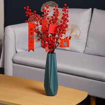 모던 도자기 화병 모사 꽃신방 거실 TV캐비닛 집 꾸미기 새해 웨딩 집들이 꽃꽂이 장식, 대형다이아몬드진한파란색+포춘과일4+1(당신이부자가)