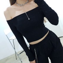 슬림 골지 오프숄더 긴팔크롭티 3색
