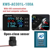 KWS-AC301 AC 전력계 전류계 50-300V 전력 에너지 미터 8 in1 LED 디지털, AC301L-100A Open