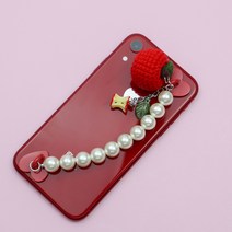 뜨개 과일 진주 핸드폰 스트랩 딸기 사과 바나나 당근 가지 포도 폰꾸 커플 우정, 아이폰12pro max, 뜨개딸기