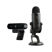 로지텍 Brio 4K Webcam Ultra 4K HD 비디오 통화 노이즈 캔슬링 마이크 HD 자동 조명 보정 넓은 시야 마이크로소프트 팀과 함께 작동 줌 Google 음성 PC/, Webcam + Yeti Blackout, Webcam + Yeti Blackout