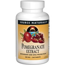 Source Naturals 석류 추출물 500mg 산화 방지제 섬유질 첨가 240 타블렛, 240정, 1개, 240정