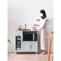 밥솥레일선반 전자렌지다이 주방수납장 다용도 선반, 문 3개 - 브라운 (완전포장배송)