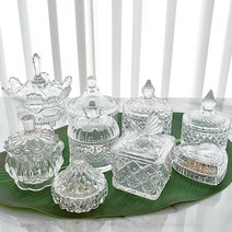 크리스탈 유리 미니 보석함 주얼리 악세사리 보관함 면봉 화장솜 보관함 캔들 홀더, 유리보석함 줄무늬투명 EP-1067