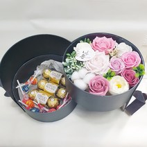 영하우스 화이트데이 선물 하트 초코렛 사탕 플라워상자 발렌타인 화이트데이 여자친구 선물세트, 원형장미화이트데이상자 핑크